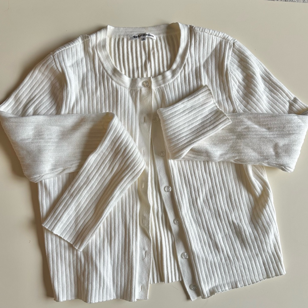 Reformation White Ribbed Cream Cardigan M - Like New